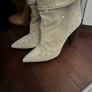 Isabel Marant Studded Suede Heeled Boots - Tan